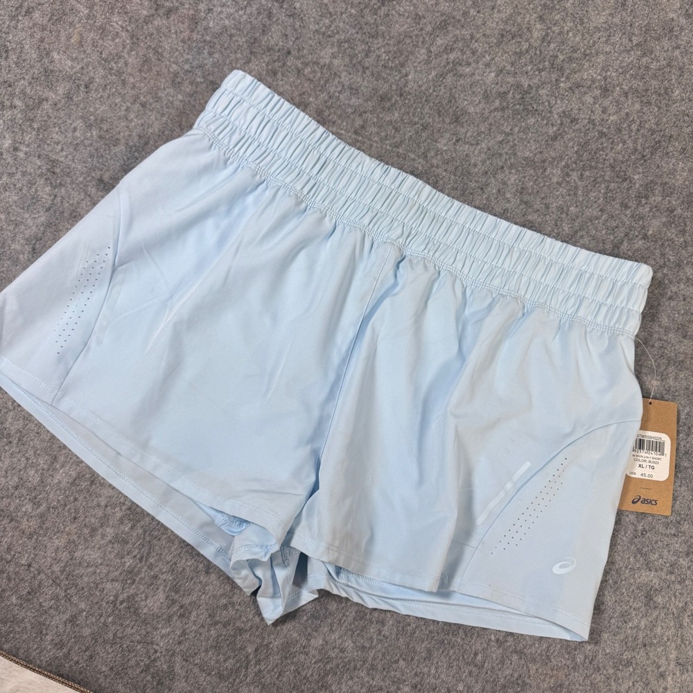 Asics Womens 2-in-1 Running Shorts Light Blue XL New With Tags ASTWS5SH3225